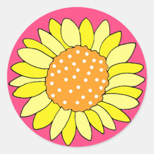 Pegatina Redonda Fondo rosa del girasol dibujado a mano