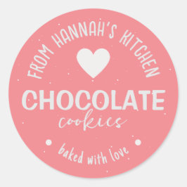 Pegatina Redonda Fondo rosado Purpurina horneado con cookies de amo