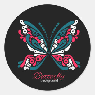 Pegatina Redonda Fondo vectorial con hermosa mariposa. tatuaje