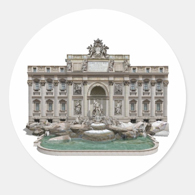 Pegatina Redonda Fontana di Trevi: Fuente de Trevi: Modelo 3D: (Anverso)