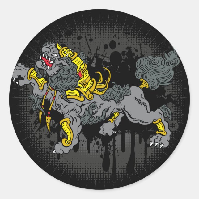 Pegatina Redonda Foo Dog (Anverso)