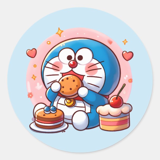 Pegatina Redonda Foodie Doraemon (Anverso)