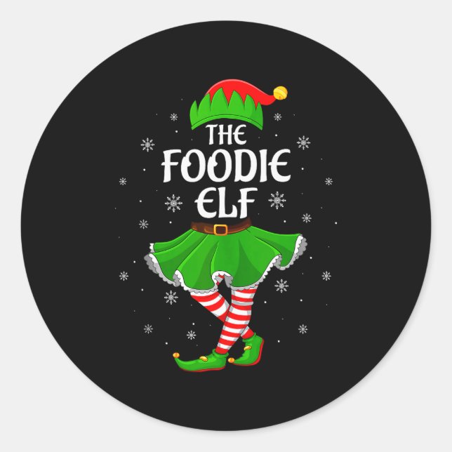 Pegatina Redonda Foodie Elf Christmas Family Girls Women Elf Squad  (Anverso)