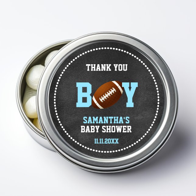 Pegatina Redonda FOOTBALL Baby Shower Chalkboard Boy GRACIAS (FOOTBALL Baby Shower Chalkboard Boy THANK YOU Classic Round Sticker | Sports)
