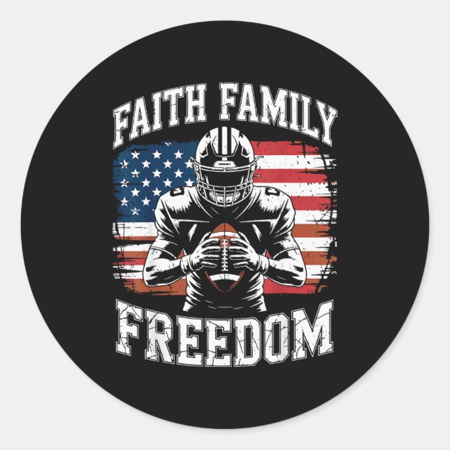 Pegatina Redonda Football Faith Family Dom Patriotic Christian Foot (Anverso)