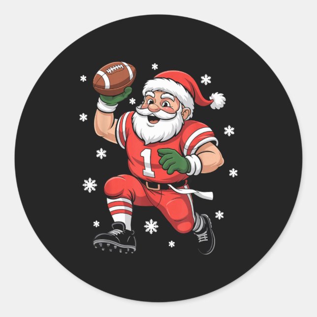 Pegatina Redonda Football Santa Claus Lineman Christmas Quarterback (Anverso)