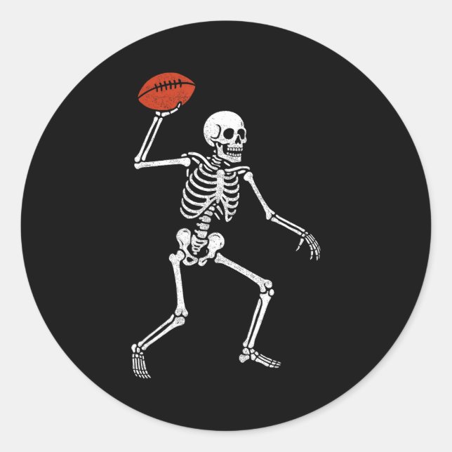Pegatina Redonda Football Skeleton Playing Football Halloween Skull (Anverso)