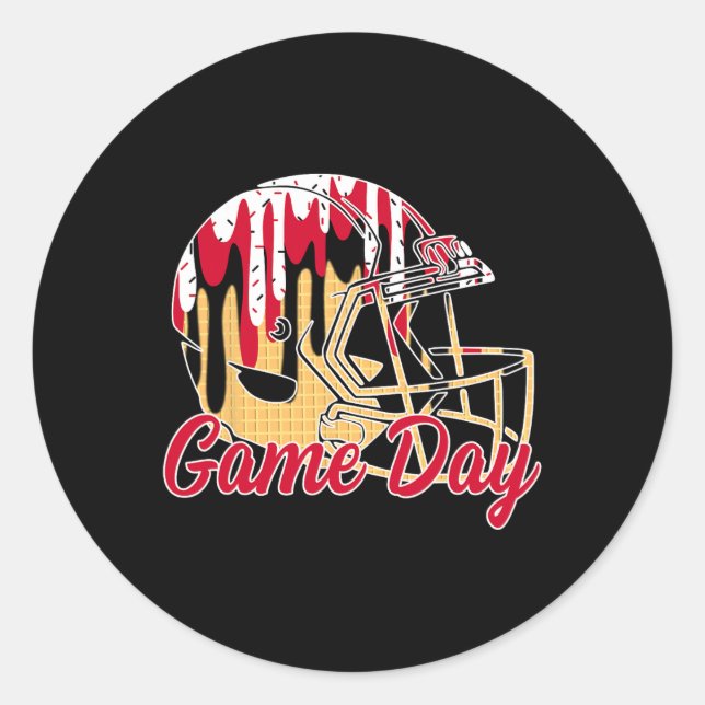 Pegatina Redonda Footll Drip Game Day Sports Footll Mom Go Cheer Re (Anverso)