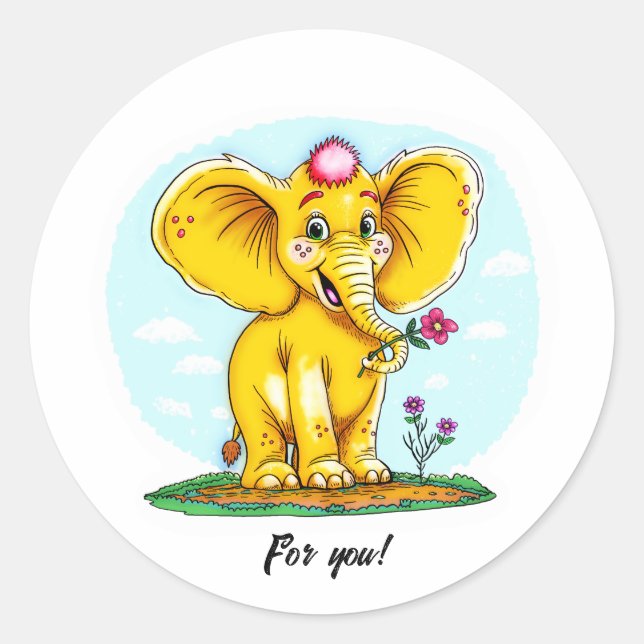 Pegatina Redonda For You – Cute Elephant Sticker (Anverso)
