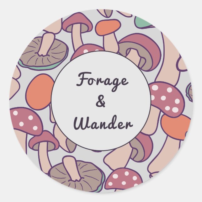 Pegatina Redonda Forage & Wander Patrón Retro Otoño Micelio (Anverso)
