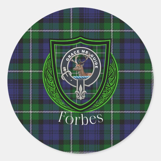 Pegatina Redonda Forbes Scottish Clan Tartan & Crest (Anverso)