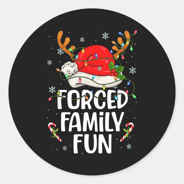 Pegatina Redonda Forced Family Fun Sarcastic Christmas Funny Men Wo (Anverso)