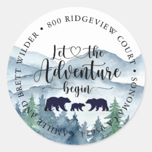 Pegatina Redonda Forest Adventure Watercolor Mountains Baby Shower