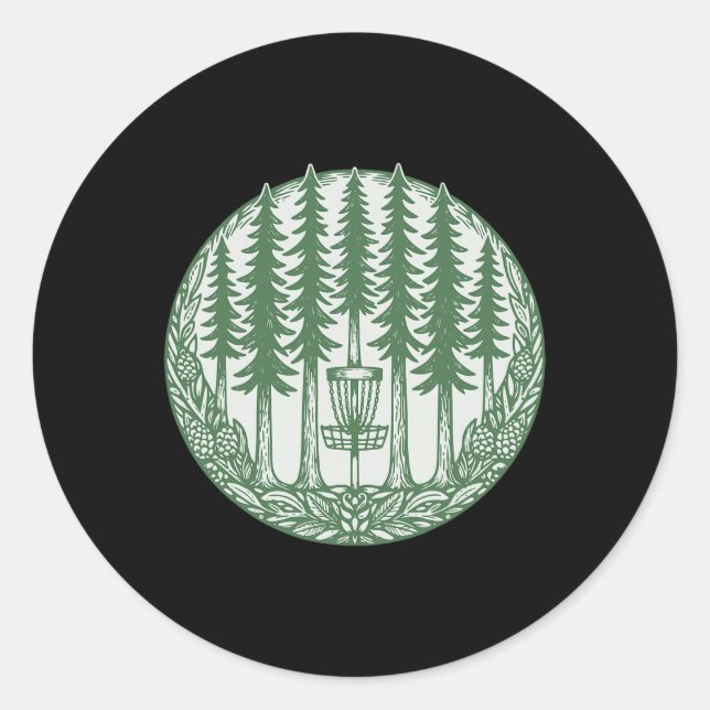 Pegatina Redonda Forest Disc Golf Sket Pine Trees Flying Disc  (Anverso)