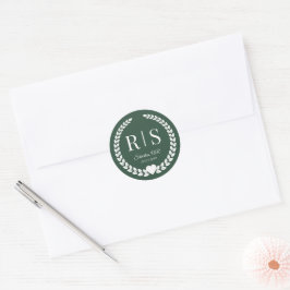 Pegatina Redonda Forest Green Wedding Monogram Initials