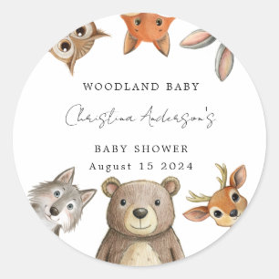 Pegatina Redonda Forest Woodland Animals Travel Baby Shower