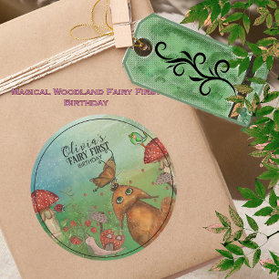 Pegatina Redonda Forestal encantado Fox & Snail Fairy First Birday
