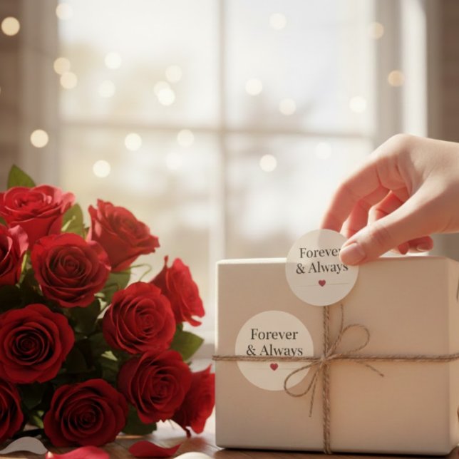 Pegatina Redonda Forever & Always | Minimalist Heart Romantic Quote (Subido por el creador)