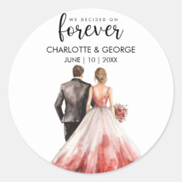 Pegatina Redonda Forever Boda Bride Groom Back Watercolor