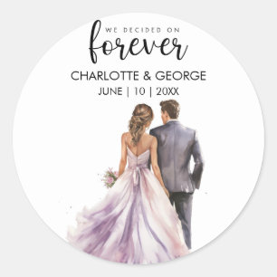 Pegatina Redonda Forever Boda Bride Groom Back Watercolor