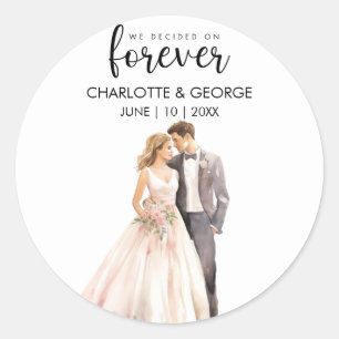 Pegatina Redonda Forever Boda Bride Groom Back Watercolor Class