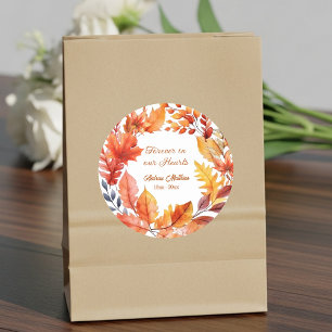 Pegatina Redonda Forever in our Hearts Funeral Fall Floral