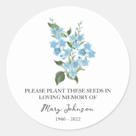 Pegatina Redonda Forget me not Memorial Funeral Seed Packet
