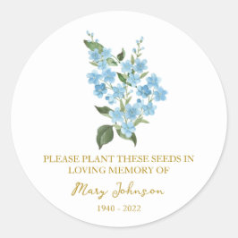 Pegatina Redonda Forget me not Memorial Funeral Seed Packet