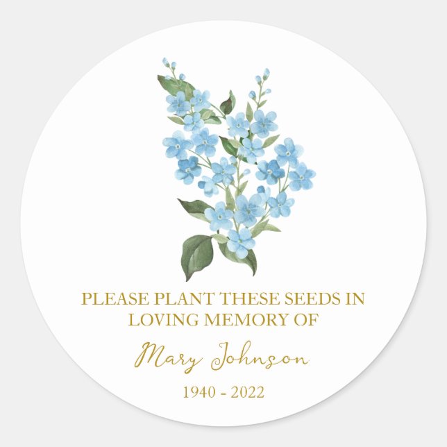 Pegatina Redonda Forget me not Memorial Funeral Seed Packet (Anverso)