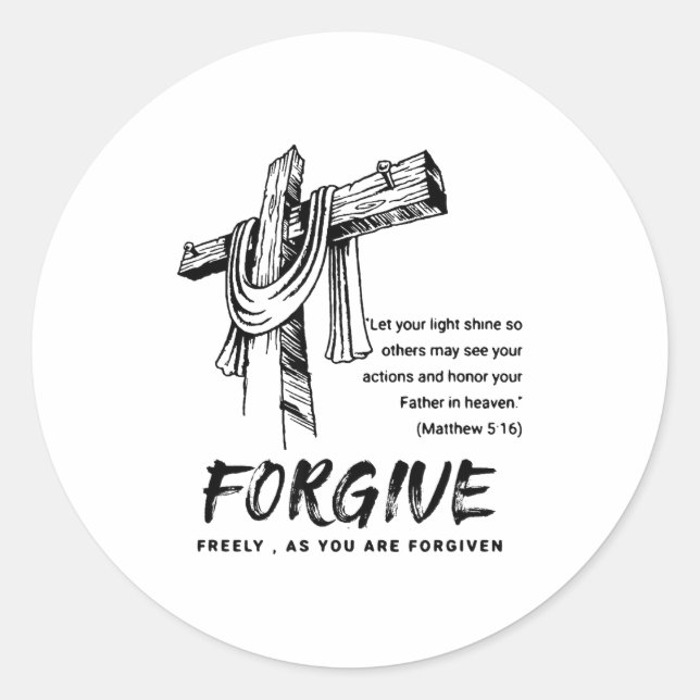 Pegatina Redonda Forgive Cross Christian Faith Tee  (Anverso)