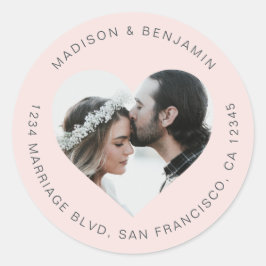 Pegatina Redonda Forma cardíaca Boda de fotos Dirección de retorno 