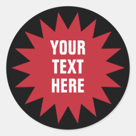 Pegatina Redonda Forma de arrebato de sol o estallido rojo con text