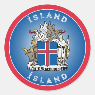 Pegatina Redonda Forma de círculo del escudo de armas de Islandia
