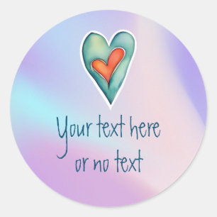 Pegatina Redonda Forma de corazón de color de agua verde/Naranja ir