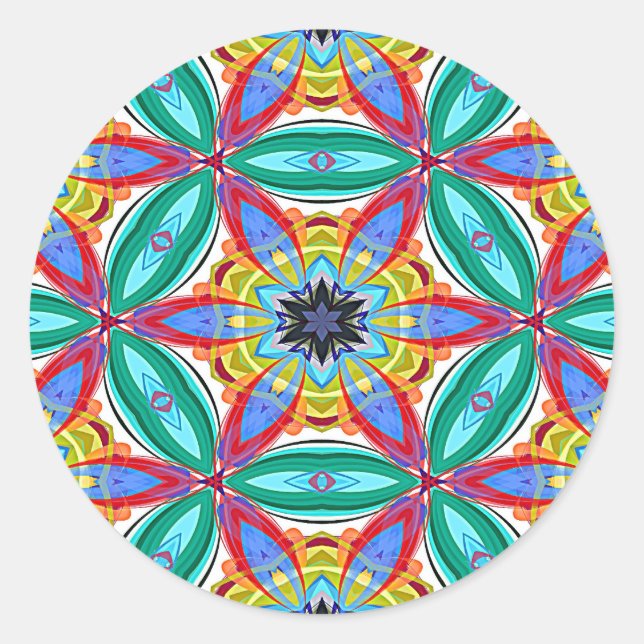 Pegatina Redonda Forma de mandala floral de Batik (Anverso)