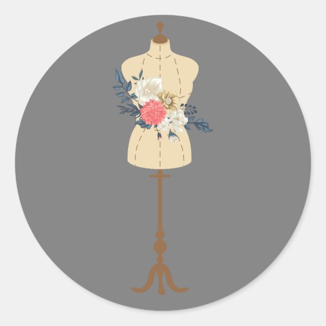 Pegatina Redonda Forma de vestir adorable de costura vintage (Anverso)