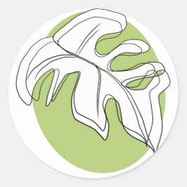 Pegatina Redonda Forma geométrica de hoja de Monstera minimalista