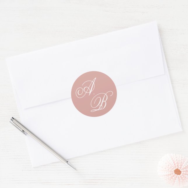 Pegatina Redonda Formal Classic Dusty Rose Monogram Script Wedding (Sobre)