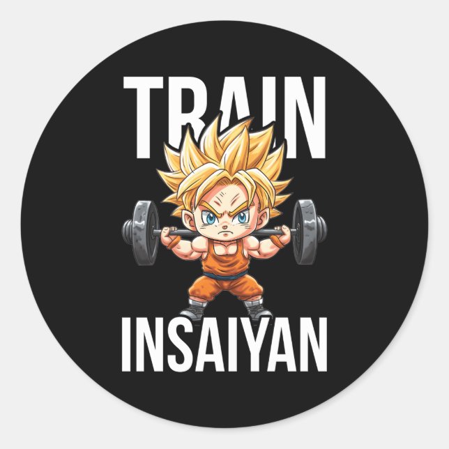 Pegatina Redonda Formar Gimnasio Insaiyan Anime Y Ejercer Motivació (Anverso)