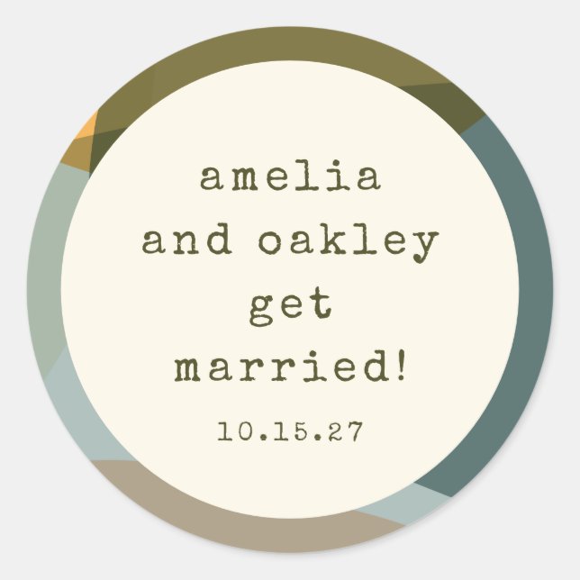 Pegatina Redonda Formas abstractas modernas de casamiento Verde azu (Anverso)
