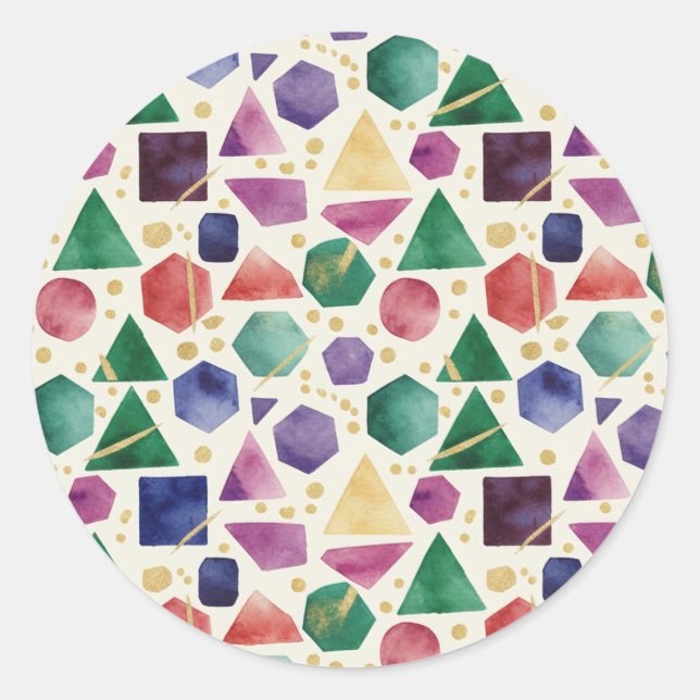 Pegatina Redonda Formas geométricas de acuarela bohemiana y acento  (Anverso)