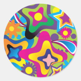 Pegatina Redonda Formas retro de los 70 en colores brillantes