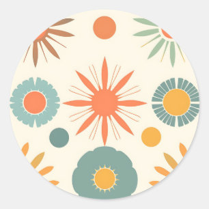 Pegatina Redonda Formas Retro Starburst y Mid Century