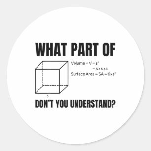 Pegatina Redonda ¡Fórmula del volumen de un cubo! Matemáticas diver