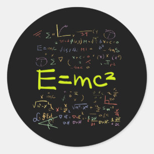 Pegatina Redonda Formulas de física y matemáticas EMC2