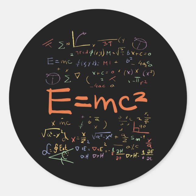 Pegatina Redonda Formulas de física y matemáticas EMC2 (Anverso)