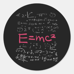 Pegatina Redonda Formulas de física y matemáticas EMC2