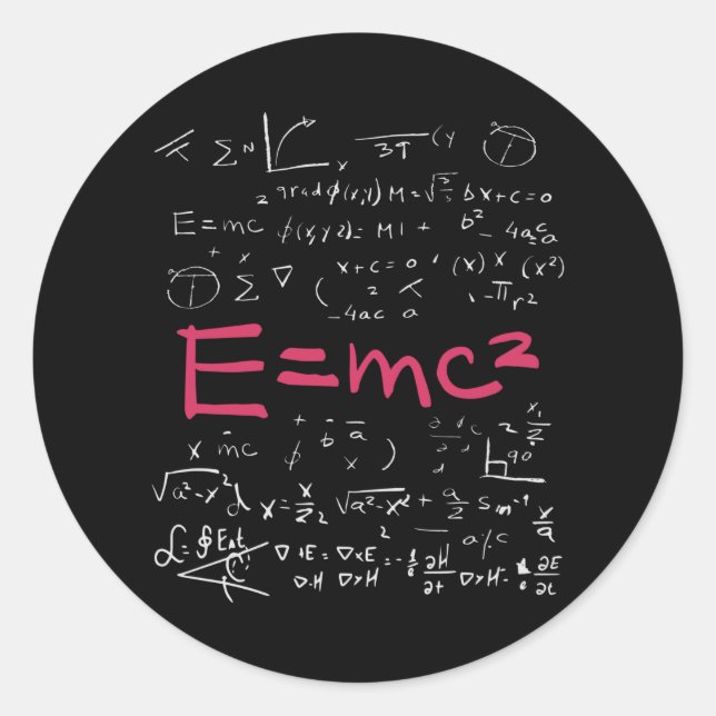 Pegatina Redonda Formulas de física y matemáticas EMC2 (Anverso)