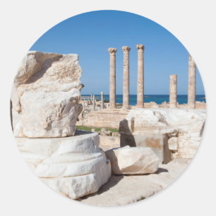 Pegatina Redonda Foro Romano y restos de estatua, Sabratha, AZ