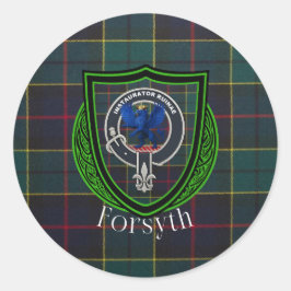Pegatina Redonda Forsyth Scottish Clan Tartan & Crest